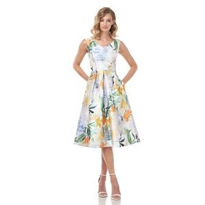 Kay Unger Irene Floral Midi Dress NWT